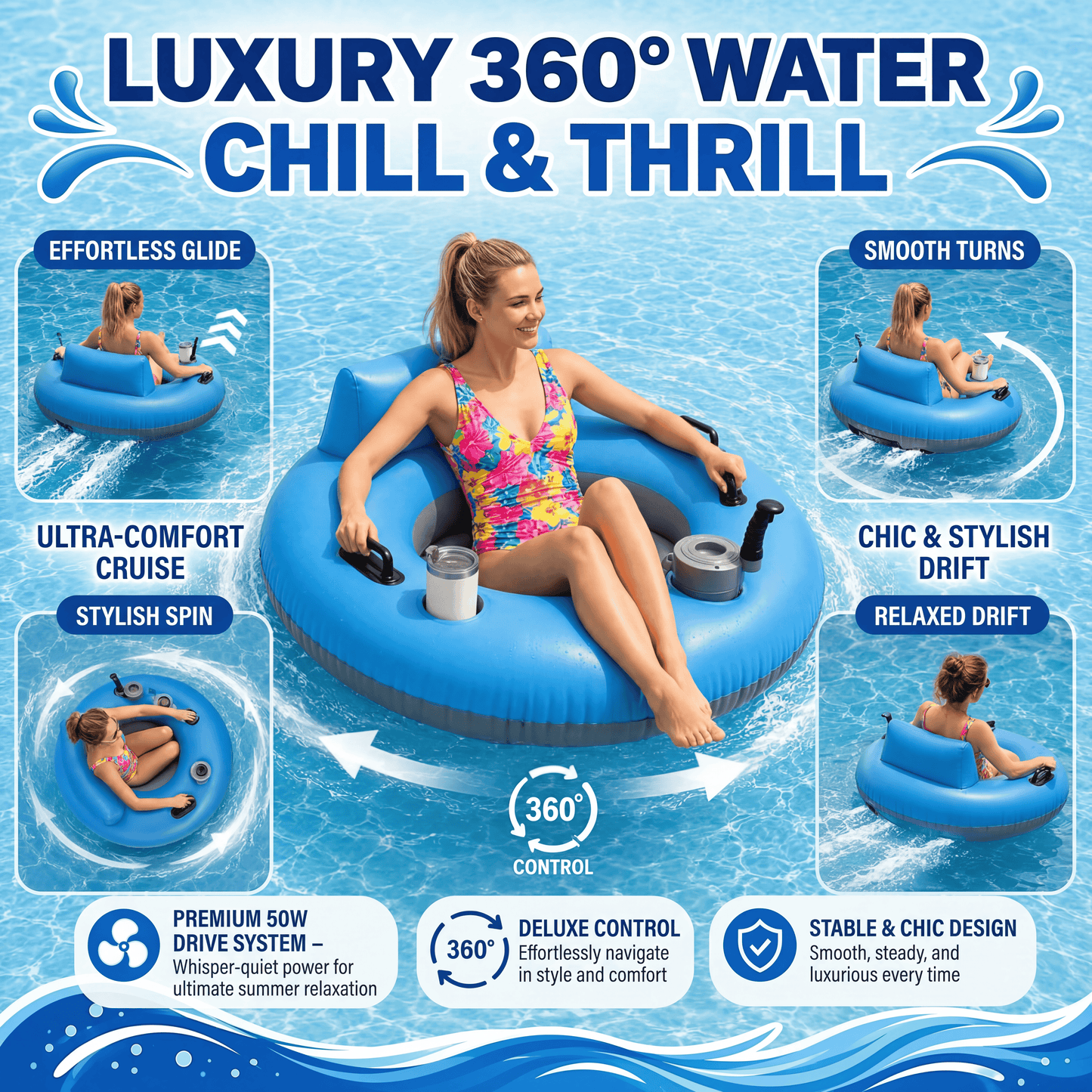 Blue Current Motorised Pool Float - Compact